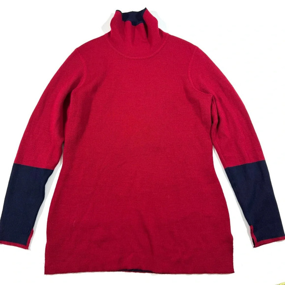 Athleta Switchback Sweater Merino Blend Blue Red Colorblock - Picture 2 of 8